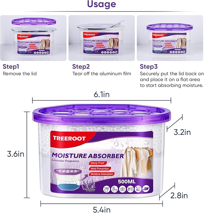 16 Pack Moisture Absorbers, 10.5 OZ Humidity Absorber Bucket, Moisture Absorbers for Closet, Dehumidifier Bucket for Wardrobes (Lavender Scent), Kitchens and Bathrooms