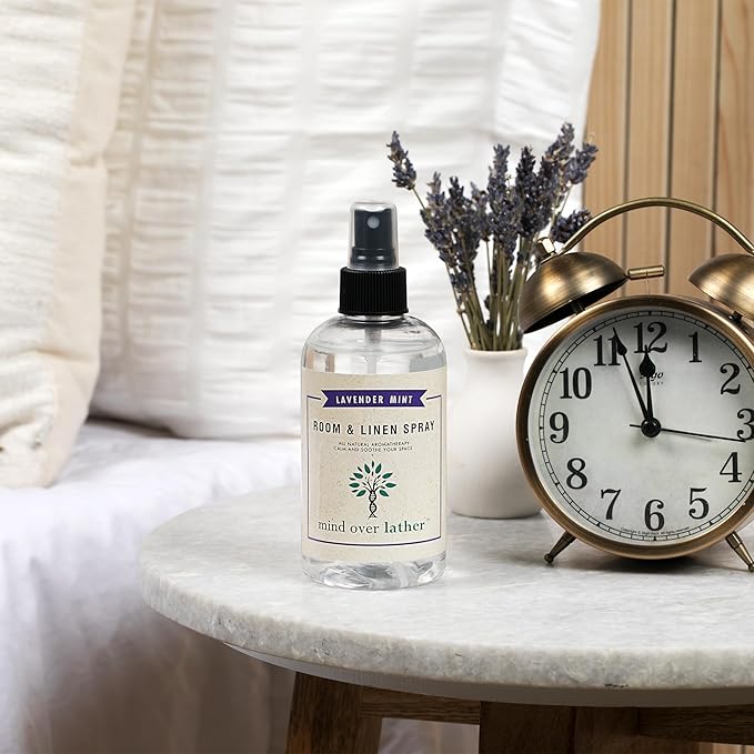 Natural Lavender Mint Room and Linen Spray. Pure Lavender Essential Oil Blend, Linen and Pillow Mist, Aromatherapy and Yoga Mist 8oz