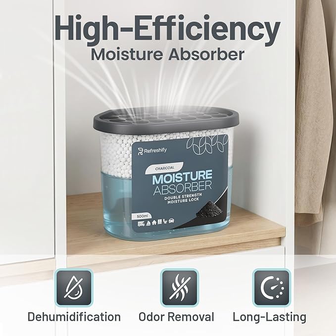 Premium Moisture Absorbers and Humidity Absorber – High-Efficiency Moisture Absorber for Closet Dehumidifier and Dehumidifier for Car – Effective Dehumidifier Tubs, 7.5 Oz for Odor Charcoal, 6 Pack