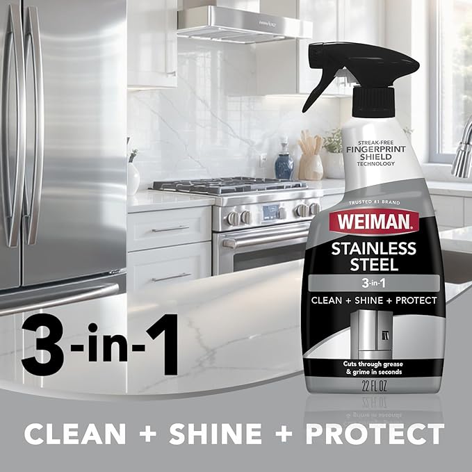 Weiman Stainless Steel Cleaner & Cooktop Heavy Duty Polish - Powerful Appliance Kitchen Cleaning Kit