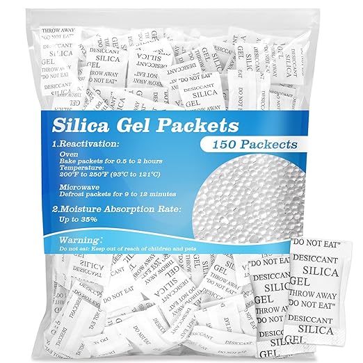 Sukh 150PCS 2 Gram Silica Gel Packets - Premium Desiccant Packs for Storage,Rechargeable Moisture Absorbers Humidity Packs,Desiccants Silica Packets for Electronics,Closet,Jewelry,Shoes