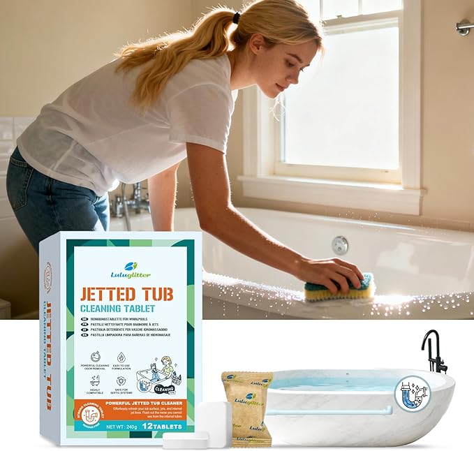 Jetted Tub Cleaner Bathtub Tabs 12 Cleaning Tablets Compatible with Whirlpool Spa Bath System Jets Whirl Tubs Removes Scale Residue 1 Year Supply