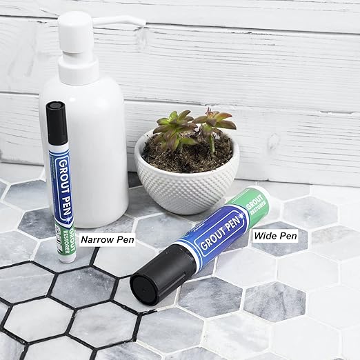 Grout Pen Tile Paint Marker: Black 1 Pack and 2 Pack with Extra Tips (Narrow, 5mm) - Waterproof Grout Colorant and Sealer Pen to Renew, Repair, and Refresh Tile Grout - Cleaner Floor Pens