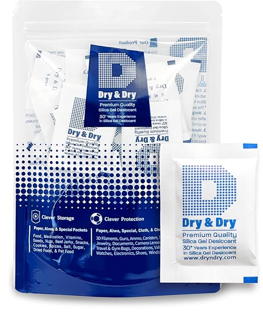 Dry & Dry 5 Gram [30 Packets] Silica Gel Packets Silica Gel Desiccants, Silica Gel Packs - Rechargeable Moisture Absorbers for Food Storage, Electronics, 3D Filament & Safes