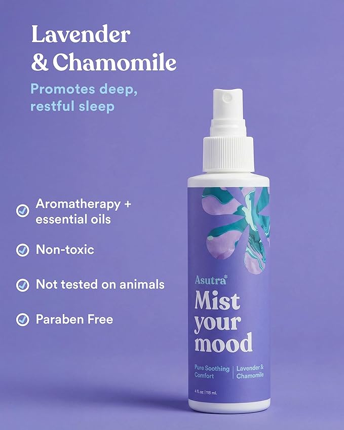 ASUTRA Lavender Pillow Spray for Sleeping (Lavender & Chamomile), 4 fl oz – Sleep Mist Spray for Pillows, Bed & Linens, Deep Sleep Essential Oil