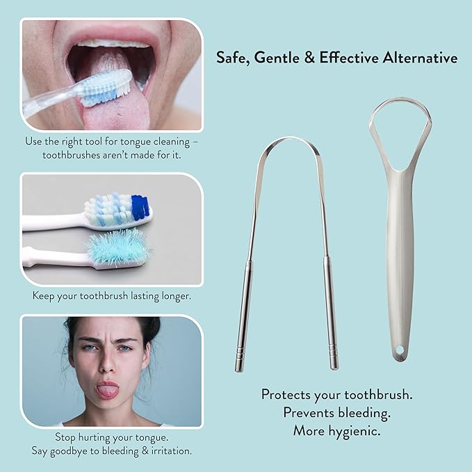 Éclat Stainless Steel Tongue Scraper with Travel Case, Tongue Cleaner for Fresh Breath & Oral Hygiene, Flexible, Durable, Easy-to-Use, Non-Irritating for Oral Care (Twin (U Shape x2))