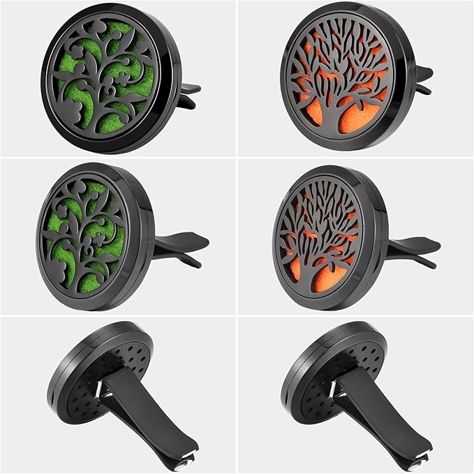 2 Pieces 316l Car Aromatherapy Essential Oil Diffuser Air Freshener with Vent Clip 48 Felt Pad Christmas Gift for Women Men(Tree and Cloud Tree)