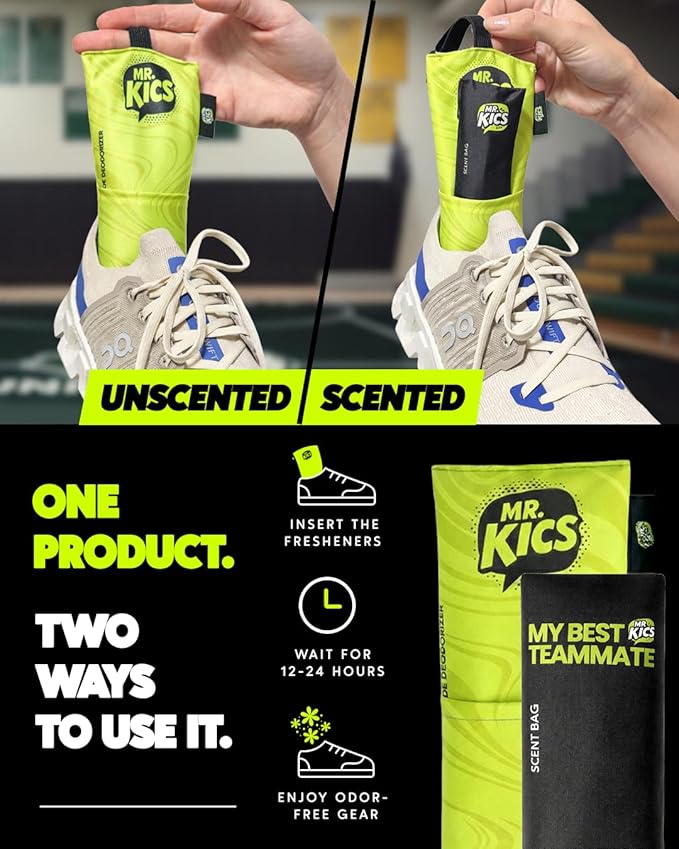 MR.KICS - Shoe Deodorizer Insert, Activated Charcoal Odor Eliminator, Moisture Absorber for Shoes, Gym Bags, Boxing Gloves, Cleats, Sports Gear - XL 2-Pack