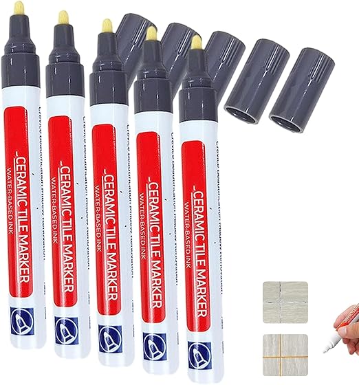 Waterproof Floor Ceramic Tile Marker,Grout Pen White Tile Paint Marker,No Faded for Home Ceramic Tile Marker Off-White,Restore Grout Lines Paint in Bathrooms & Kitchens (Dark Grey*5pcs)