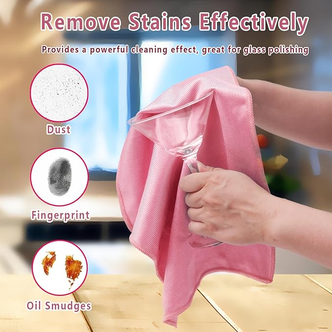 6 Pack Glass Cleaning Cloth Microfiber Cleaning Cloth for Window Eyeglass Jewelry Windshields Mirrors and Stainless Steel (Pink)