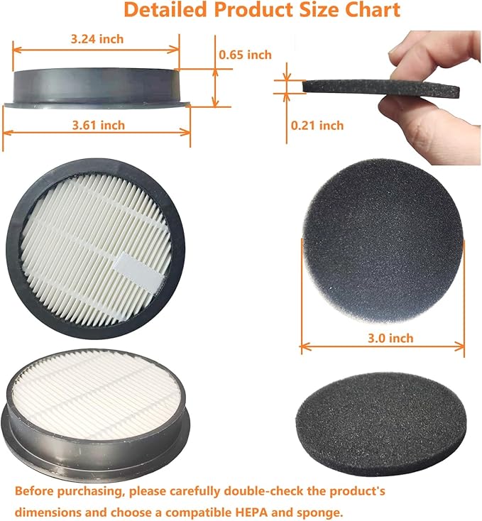 4 Pack Hepa Replacement Filters and 4pack Sponge Compatible with AFNOP Acevac11 Cordless Vacuum Cleaner. (3.61in*3.61in*0.65in)