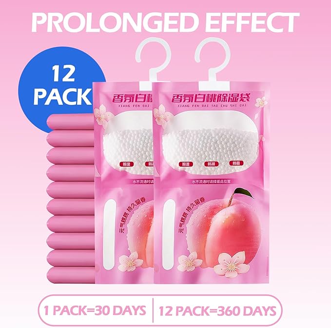 12 Pack Humidity Bags for Closet, Moisture Absorbers Bags for Closet,Dehumidifier Bags, Humidity Absorber in Wardrobes, Bedrooms, Bathrooms
