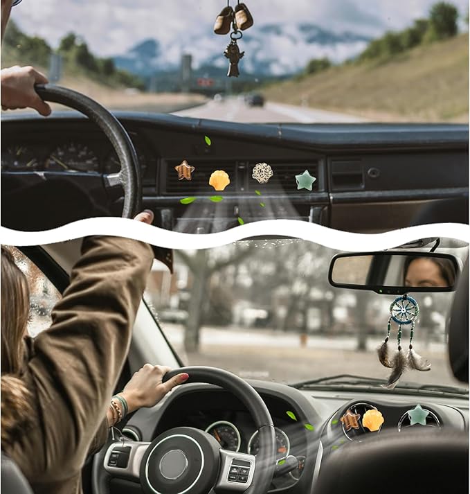 Boho Car Vent Clips,4pcs Beach Car Decor Air Freshener Diffuser Vent Clips,Pentagram Stars Seashell Natural Stone Decoations for Women,Best Wishes for Lover and Friend