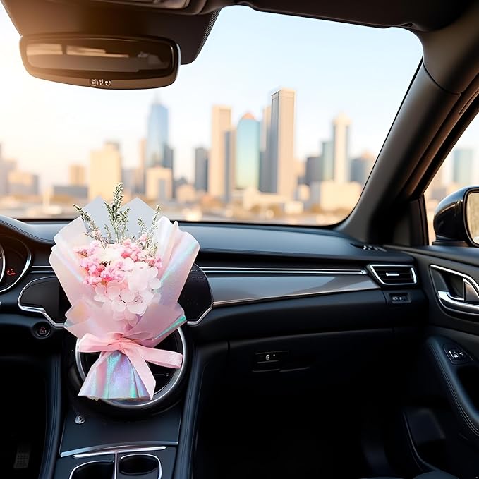 Pink Mini Dried Flowers Bouquet for Car Air Vent Clips, Car Air Outlet Perfume Decoration, Car Air Fresheners Interior Decoration Accessories
