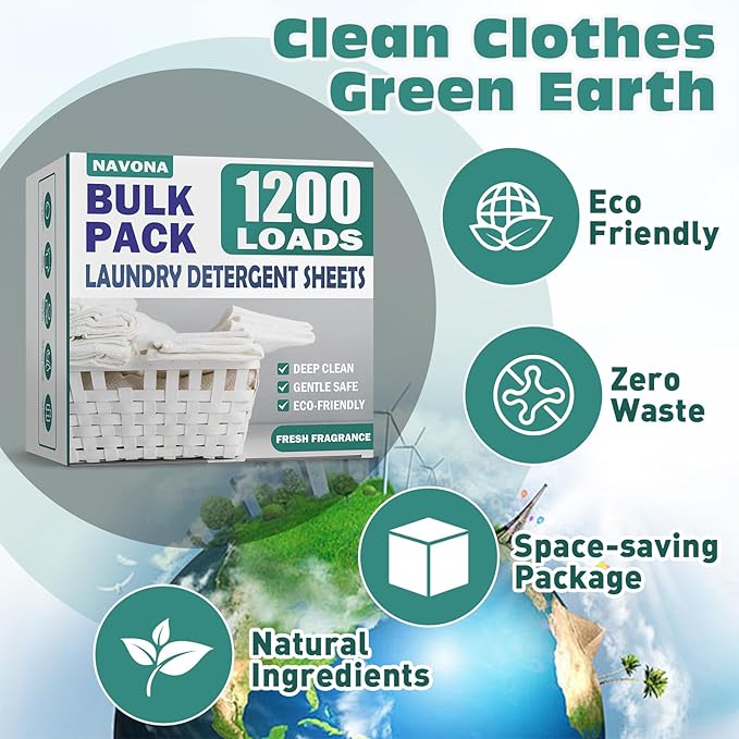 1200 Loads Laundry Detergent Sheets, Eco-friendly Laundry Sheets, Powerful Cleaning, Suitable for Homes, Dorms, and Apartments - [Fresh Scent]