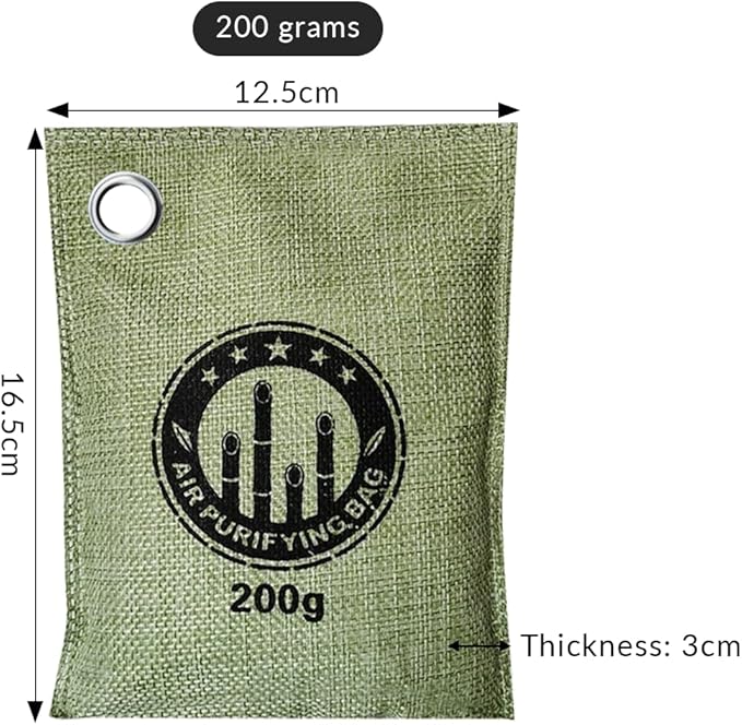 2 Bags Natural Air Purifying Bag | Bamboo Charcoal Odor Absorber for Home & Car | Closet Odor Eliminator, Small Room Deodorizer & Car Air Freshener | Charcoal Bags (200g light green, Unscented)
