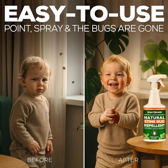 Natural Stink Bug Spray & Repellent for Indoor & Outdoor Use – Plant-Based Stink Bug Eliminator with Essential Oils, Stain-Free on Fabric, Pet & Family Friendly, 32 oz Ready-to-Use