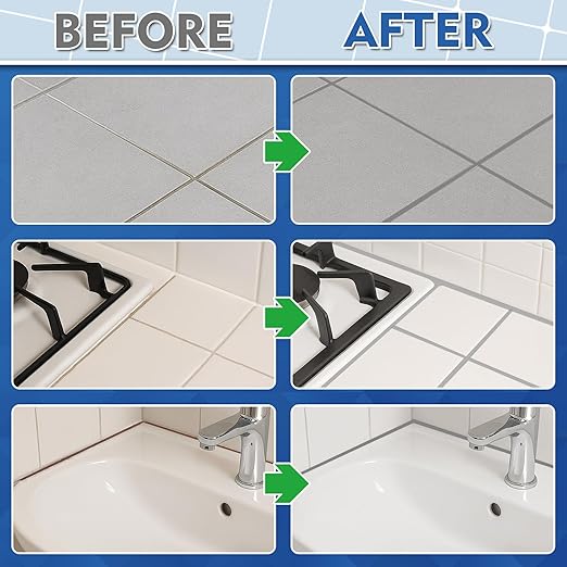 Tile Grout Repair Kit, 2 Pack Fast Drying Grout Filler for Bathroom, Kitchen, Shower, Versatile Triple Use with Grout Sealer, Replace Grout Pen for Restore and Renew Tile Joints Line (Grey)