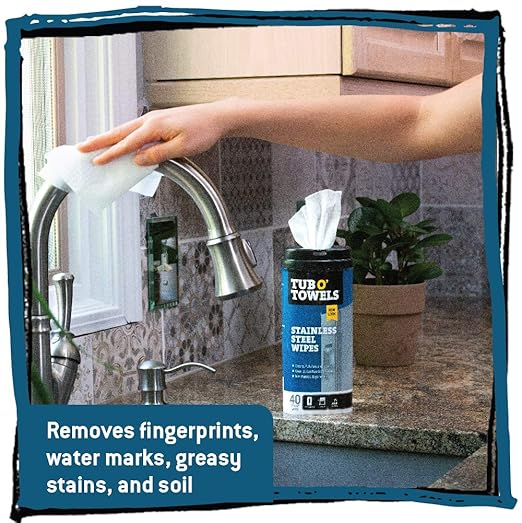 Tub O' Towels Stainless Steel Cleaning Wipes, 7" X 8", 40-Count Wipes, 4-Pack