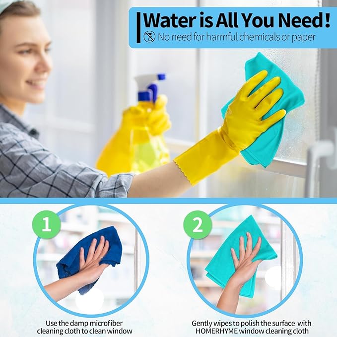 HOMERHYME Microfiber Cleaning Cloth - 6 Pack Glasses Cleaning Cloth, 16" x 14" Window Cleaning Rags, Streak Free Lint Free Polishing Cloths Wipes for Eye Glass, Stainless Steel, Windshield, Turquoise