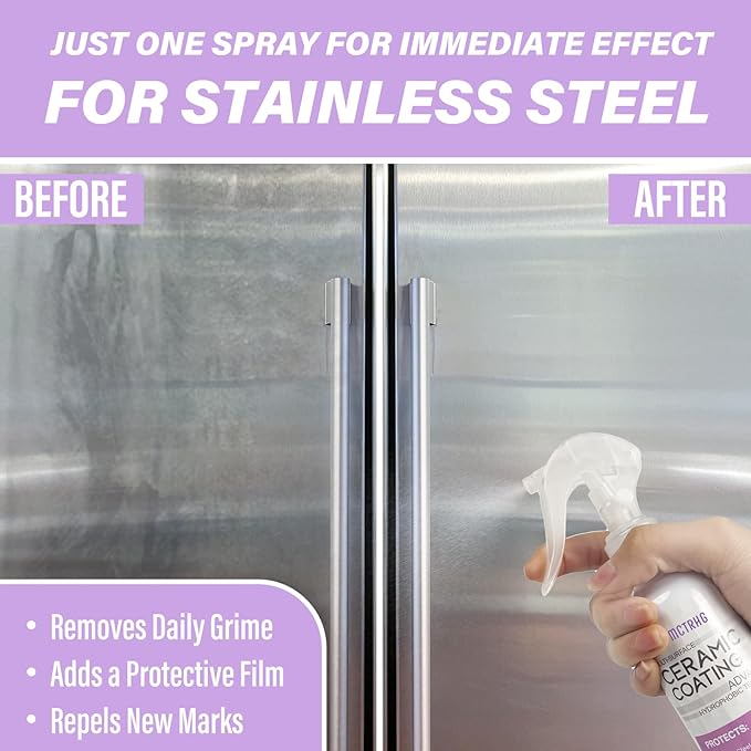 Ceramic Coating for Stainless Steel Appliances, Gloss & Shine Ceramic Coating Spray for Repelling Fingerprints, Grime & Stains on Stainless Steel, Sinks, Countertops, Glass in Home Kitchen & Bath