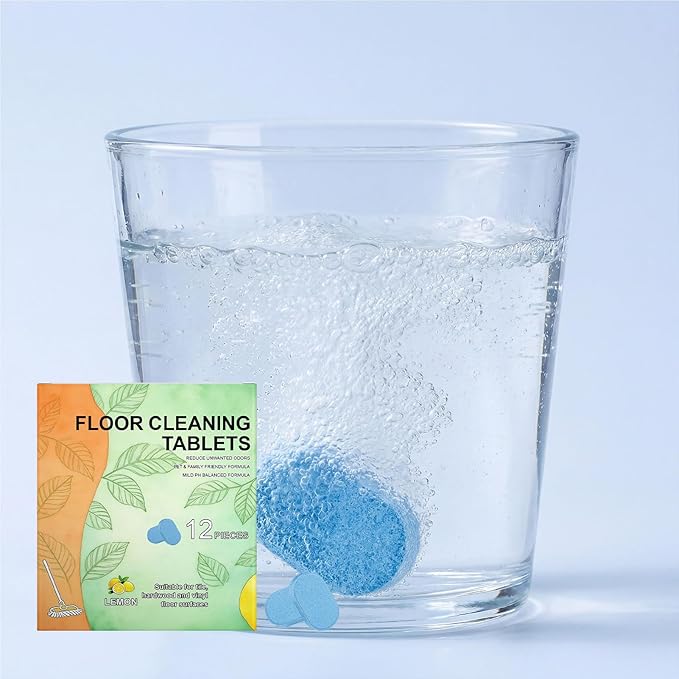 Floor Cleaner Tablets - 12 Pieces Effective Mild Sheets Solution, Floor Stain Removal Agent with Instant-Dissolve Technology, Deep-Action Degreaser, Fresh Botanical Scent for Tiles and Marble