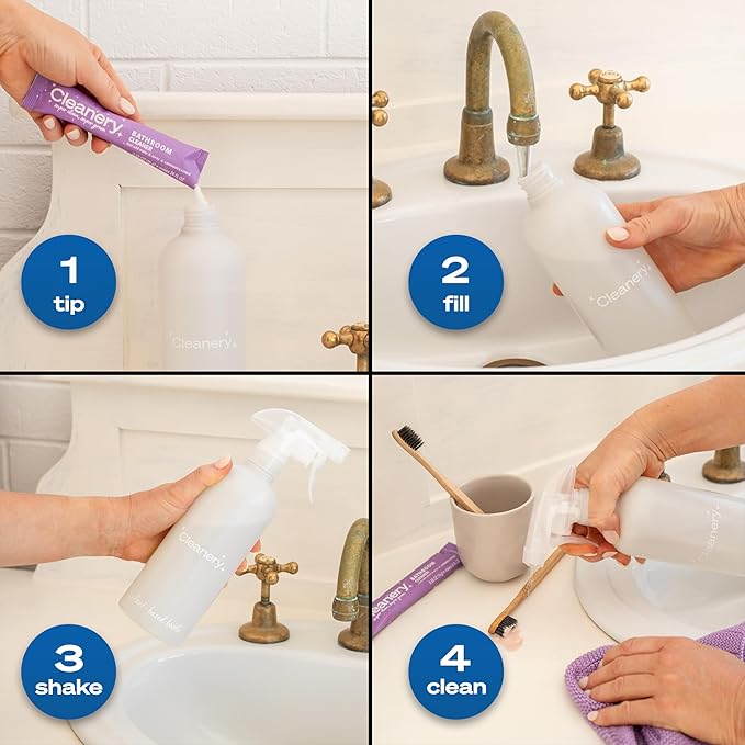 Multi Purpose Household Cleaner Refill Powder Concentrate 4 Pack, 2 Multi Purpose and 2 Bathroom, Makes 24oz Each, 4 Fresh Scents