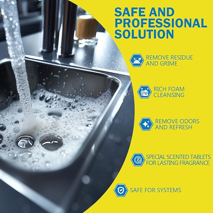 Garbage Disposal Cleaner and Deodorizer 24 Pack, Active Garbage Disposal Cleaner Tablets, Sink Deodorizer for Smell, Powerful Foaming with Lemon Scent