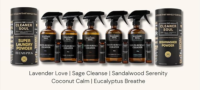 4 Refills - Natural All-Purpose Cleaner Concentrate Essential Oils, Glass Bottle, Non-Toxic, Multi-Surface (Coconut Calm)