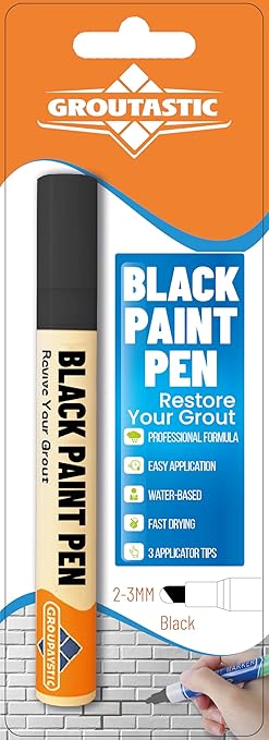 Black Grout Paint Pen Tile Grout Colorant & Sealer Marker, Quick-Dry, Ideal for Bathroom, Shower, Kitchen Tiles Restores Grout Lines, 3 Adjustable Tips (2-3 mm)