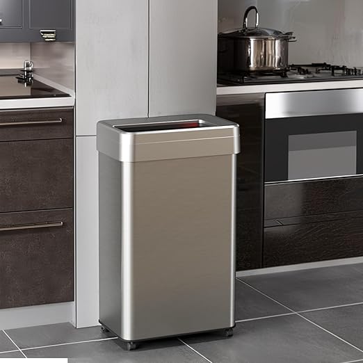 iTouchless 18 Gallon Open Top Kitchen Trash Can Recycling Bin with Wheels and Double Odor Filters Rectangular Commercial Stainless Steel 68 Liter Trashcan Home Office Work Bedroom Livingroom Garage