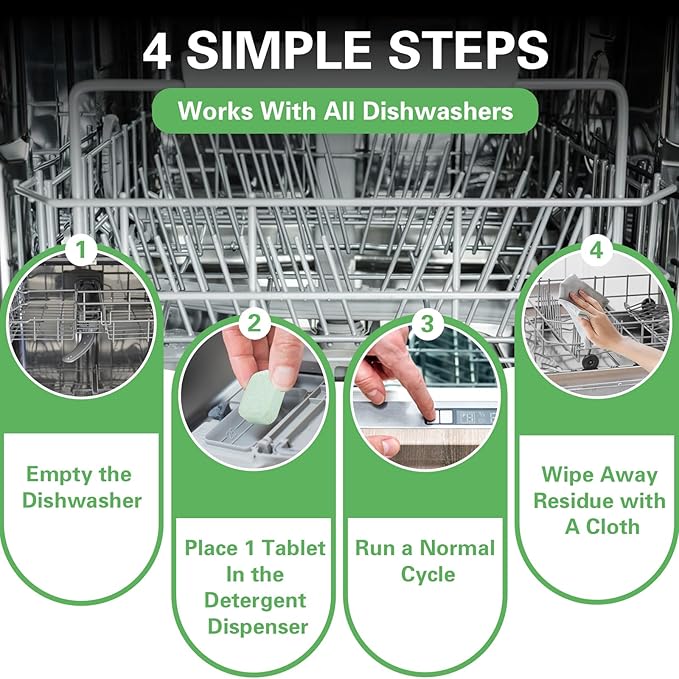 6-Pack Dishwasher Detergent, Deep Cleaning Dishwasher Formula Tablets, Dishwasher Safe, Removes Limescale, Odors, Hard Water Residue, Suitable for All Dishwashers (Lemon Scent)