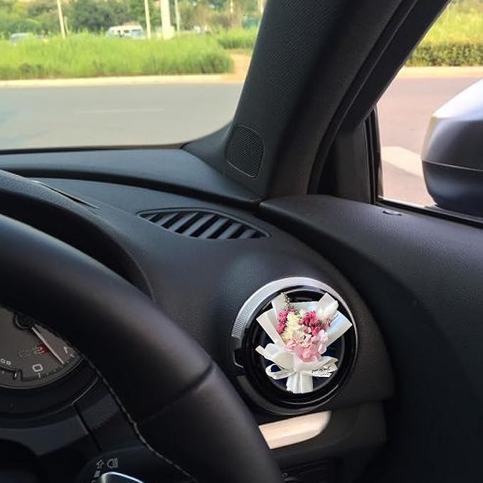 Fresh Flowers Mini Dried Flowers Bouquet for Car Air Vent Clips, Car Air Outlet Perfume Decoration, Air Fresheners Interior Accessories,Automotive Air Fresheners Pink (White, Random fragrance)