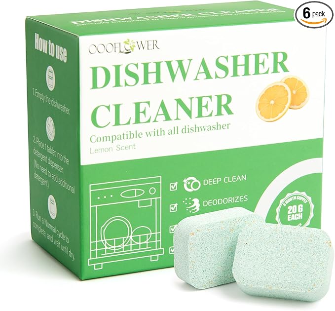 6-Pack Dishwasher Detergent, Deep Cleaning Dishwasher Formula Tablets, Dishwasher Safe, Removes Limescale, Odors, Hard Water Residue, Suitable for All Dishwashers (Lemon Scent)