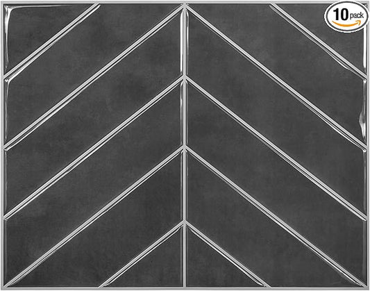 New Upgrade Herringbone Premium Kitchen Backsplash, Peel and Stick Subway Tile, Black 10-Sheet