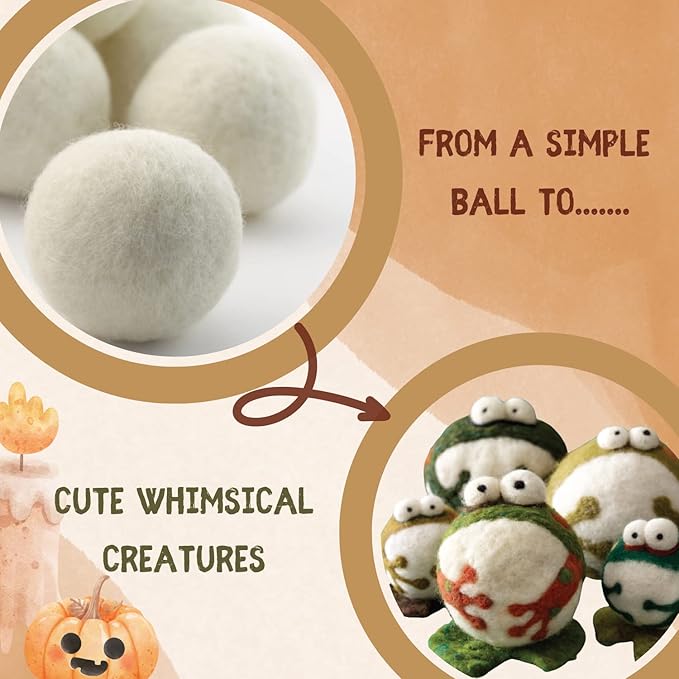 Woolbuddy Felt Balls – 12pcs Assorted Size Wool Pom Poms (3", 2.7", 2") with Drawstring Bag – White Felt Balls for Crafts, DIY Garland, Christmas Ornaments, Needle Felting Projects