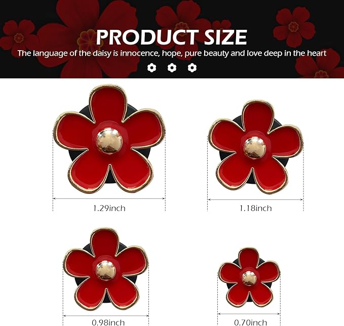 4 PCS Daisy Flower Car Air Freshener Vent Clips, Cute Car Accessories Air Conditioning Outlet Clips for Women, Universal Charm Interior Decor (Red)