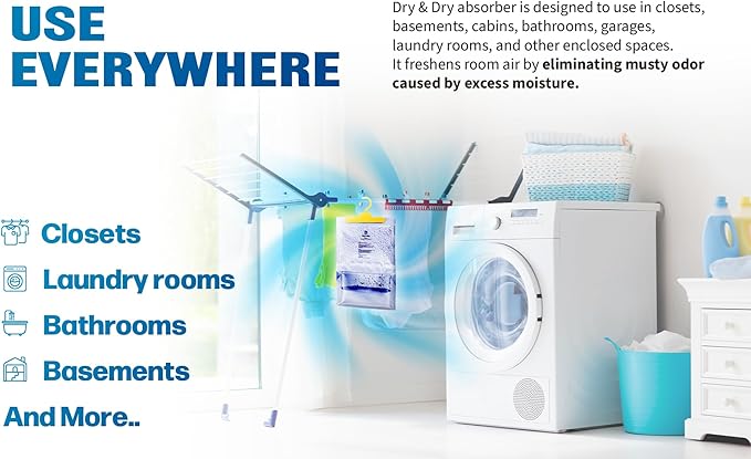Dry & Dry 70 Pack [7 OZ] Moisture Absorbers - Home & Basement Dehumidifiers