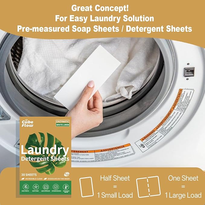 Linen Scented Laundry Detergent Sheets | 60 Loads | Natural Freshness & Deep Cleaning | Liquidless, Pre-Measured Eco Sheets | Hypoallergenic & Travel Friendly
