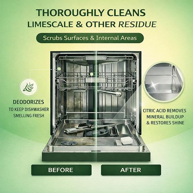 Dishwasher Cleaner and Deodorizer XL Tablets – Heavy-Duty Descaler & Odor Remover for Hard Water, Removes Spots & Residue, Enhance Drying & Shine, 12 Pack (1 Year Supply)