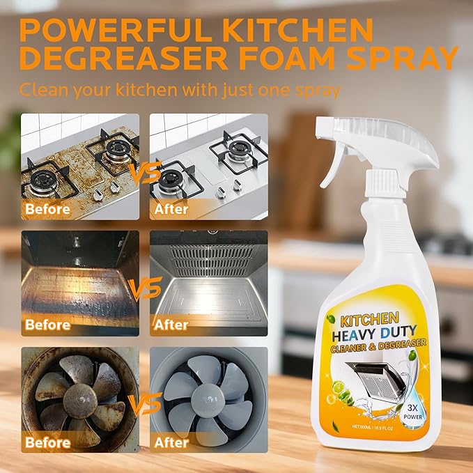Kitchen Cleaner Spray for Oven Cleaner - clean up kitchen oil stains Degreaser for Range Hoods, Cooktop Cookware & Appliances - Rich Foam & Deep Cleaning for Heavy Duty