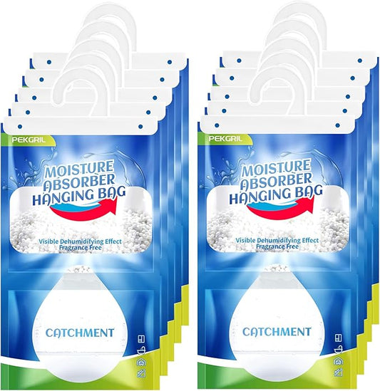 PEKGRIL Moisture Absorber Bags 10 Packs, 15 oz Hanging Dehumidifier Bags, Humidity Packs for Closet, Bathroom, Kitchen, 420g/Pack