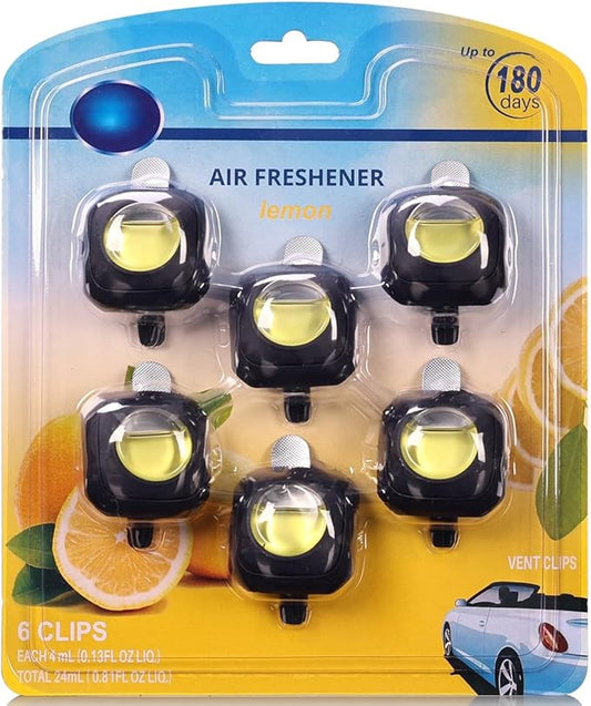 Car Air Freshener Vent Clip, Lemon Scented Car Accessories, Long Lasting for Strong Odors, Unstopables Fresh Scent, Lasting Over 180 Days, 6 Count