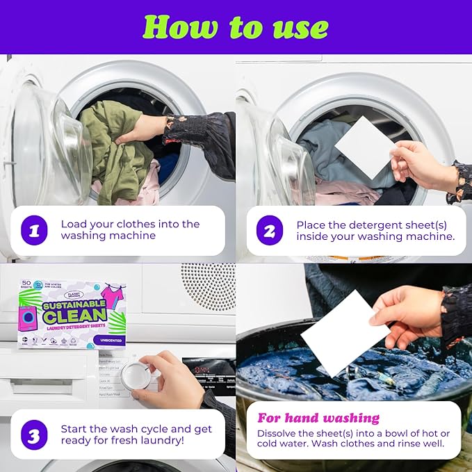 Laundry Detergent Sheets - Made in Sweden, Up to 100 loads 50 Sheets, Sustainable Clean Liquidless Technology, Dissolves Instantly, No Harsh Chemicals, Eco-Friendly. (Unscented)