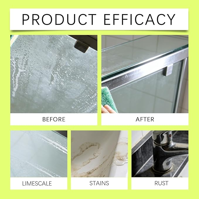 Hard Water Remover, Shower Cleaner for Shower, Glass, Toilet, Water Pipe, Limescale Buildup Remover All-Purpose Bathroom Cleaner for Glass, Shower Doors, Tiles, Toilet, Tub, Sink & Water Pipes