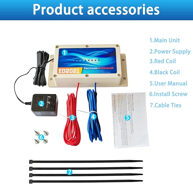 Whole House Electronic Water Descaler, Salt Free Hard Water Conditioner, Reduces Limescale and Rust Buildup, Easy Installation, Chemical Free Solution for Whole House