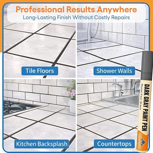 Dark Gray Grout Paint Pen Tile Grout Colorant & Sealer Marker, Quick-Dry, Ideal for Bathroom, Shower, Kitchen Tiles Restores Grout Lines, 3 Adjustable Tips (2-3 mm)