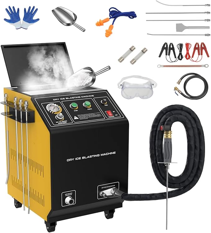 QPKING HTS705 Portable Dry Ice Blasting Machine for Auto Carbon Cleaning, 0-3.2Kg/min Adjustable, 5KG Non-Toxic Cleaner for Automotive/Aviation/Mold, 110V/220V