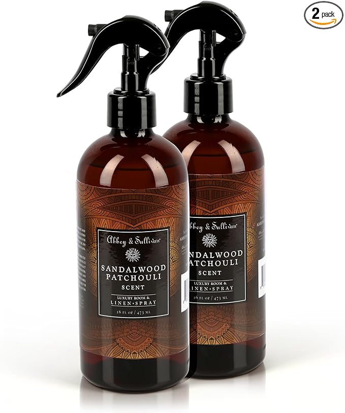 Abbey & Sullivan Linen Spray, Sandalwood & Patchouli, Warm and Earthy Odor Eliminating Scent, Pack of 2, 16 oz