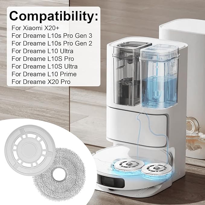 Mop Cloths with Replacement Holder, Wiping Plates for Dreame L10S Ultra / L10s Pro Gen 2/ L10 Ultra/ L10S Pro/ L10 Prime/ X20 Pro, for Xiaomi X20+ Robot Vacuum Cleaner, Mopping Pad Floor Cleaning